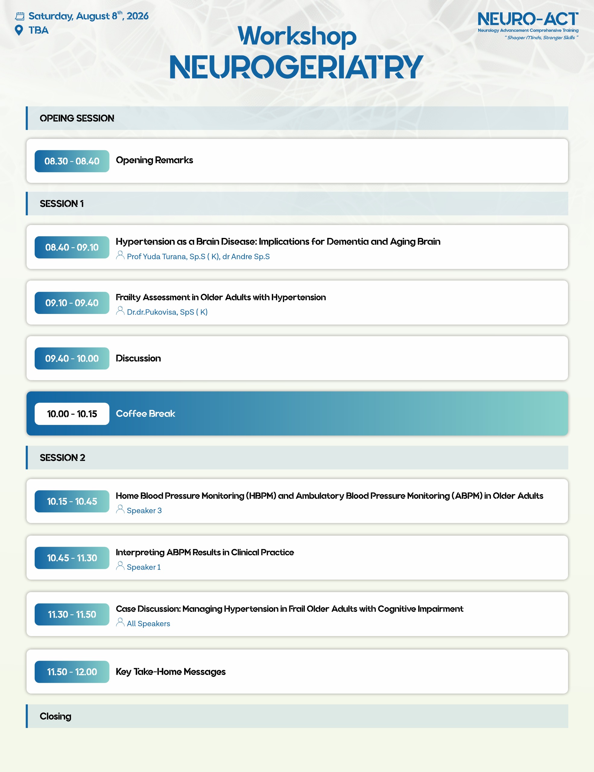 Neurogeriatry Schedule